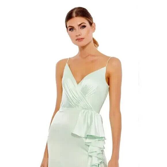 Mac Duggal Pistachio Satin Ruffled Asymmetrical Gown Size‎ 8 67815 NEW - Picture 3 of 7